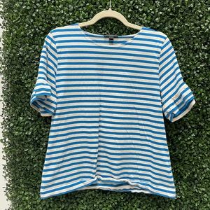 J. Crew Ruffle Sleeve Striped Shirt (Large)
